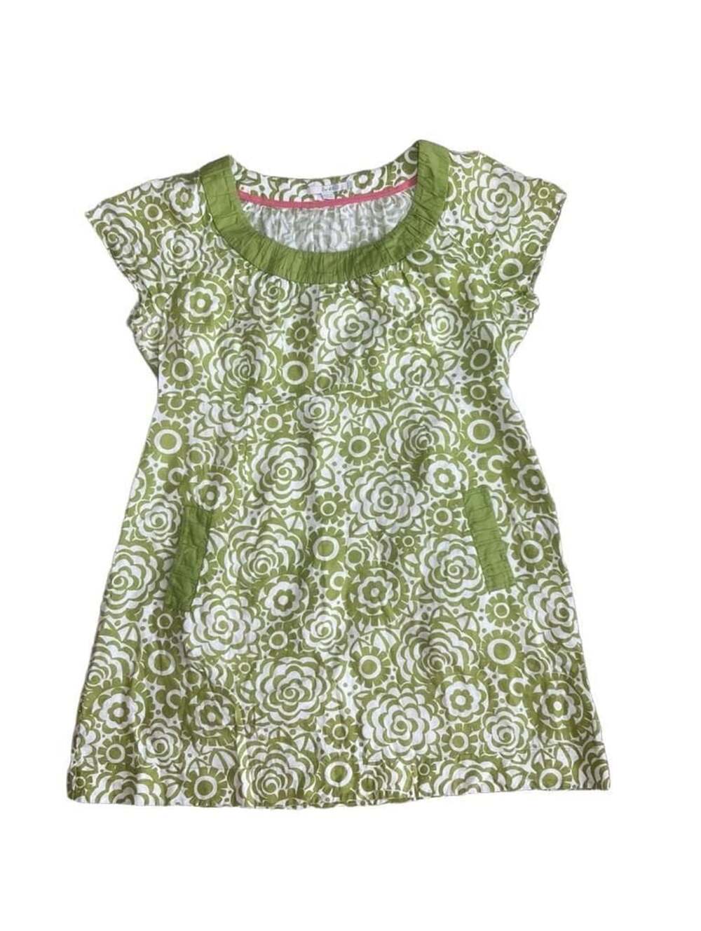 Boden Green and White Floral 100% Linen Dress with Pockets Size US 16 UK 20